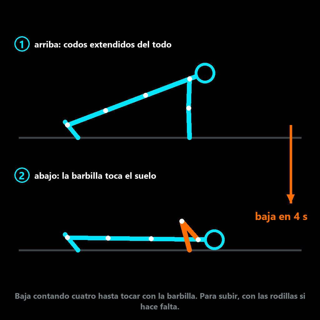 Flexión negativa: bajada lenta en 4 segundos